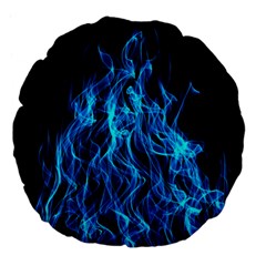 Digitally Created Blue Flames Of Fire Large 18  Premium Flano Round Cushions by Simbadda