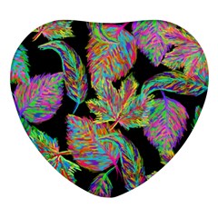 Autumn Pattern Dried Leaves Heart Glass Fridge Magnet (4 Pack) by Simbadda