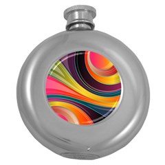 Abstract Colorful Background Wavy Round Hip Flask (5 Oz)