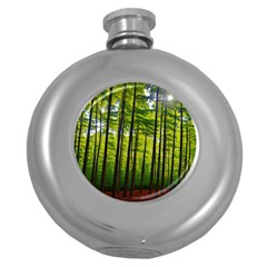 Green Forest Jungle Trees Nature Sunny Round Hip Flask (5 Oz)