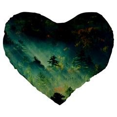 Green Tree Forest Jungle Nature Landscape Large 19  Premium Heart Shape Cushions by Ravend
