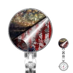 Independence Day Background Abstract Grunge American Flag Stainless Steel Nurses Watch by Ravend