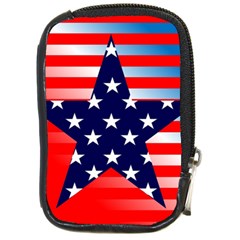 Patriotic American Usa Design Red Compact Camera Leather Case by Celenk