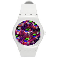 Peacock Feathers Color Plumage Round Plastic Sport Watch (m) by Celenk