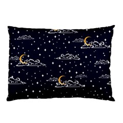 Hand-drawn-scratch-style-night-sky-with-moon-cloud-space-among-stars-seamless-pattern-vector-design- Pillow Case (two Sides) by uniart180623