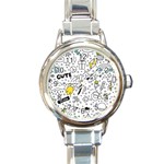 Set-cute-colorful-doodle-hand-drawing Round Italian Charm Watch