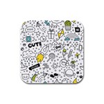 Set-cute-colorful-doodle-hand-drawing Rubber Square Coaster (4 pack)