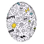 Set-cute-colorful-doodle-hand-drawing Oval Glass Fridge Magnet (4 pack)