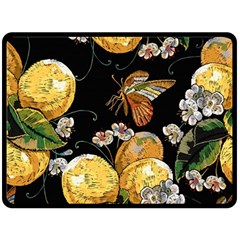 Embroidery-blossoming-lemons-butterfly-seamless-pattern Fleece Blanket (large) by uniart180623