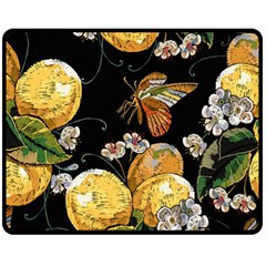 Embroidery-blossoming-lemons-butterfly-seamless-pattern Two Sides Fleece Blanket (medium) by uniart180623