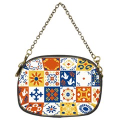 Mexican-talavera-pattern-ceramic-tiles-with-flower-leaves-bird-ornaments-traditional-majolica-style- Chain Purse (two Sides) by uniart180623