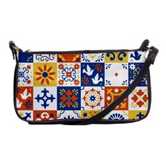 Mexican-talavera-pattern-ceramic-tiles-with-flower-leaves-bird-ornaments-traditional-majolica-style- Shoulder Clutch Bag by uniart180623
