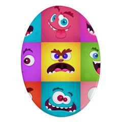 Monsters-emotions-scary-faces-masks-with-mouth-eyes-aliens-monsters-emoticon-set Oval Ornament (two Sides) by uniart180623