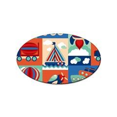 Toy-transport-cartoon-seamless-pattern-with-airplane-aerostat-sail-yacht-vector-illustration Sticker (oval) by uniart180623