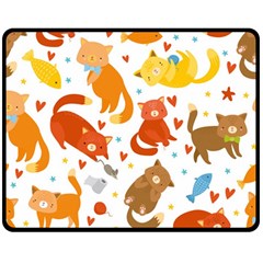 Seamless Pattern With Kittens White Background Two Sides Fleece Blanket (medium) by uniart180623