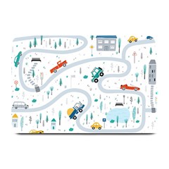 Cute-children-s-seamless-pattern-with-cars-road-park-houses-white-background-illustration-town Plate Mats by uniart180623