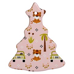 Cute-tiger-car-safari-seamless-pattern Christmas Tree Ornament (two Sides) by uniart180623