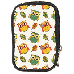 Background-with-owls-leaves-pattern Compact Camera Leather Case by uniart180623