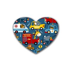 Seamless-pattern-vehicles-cartoon-with-funny-drivers Rubber Coaster (heart) by uniart180623