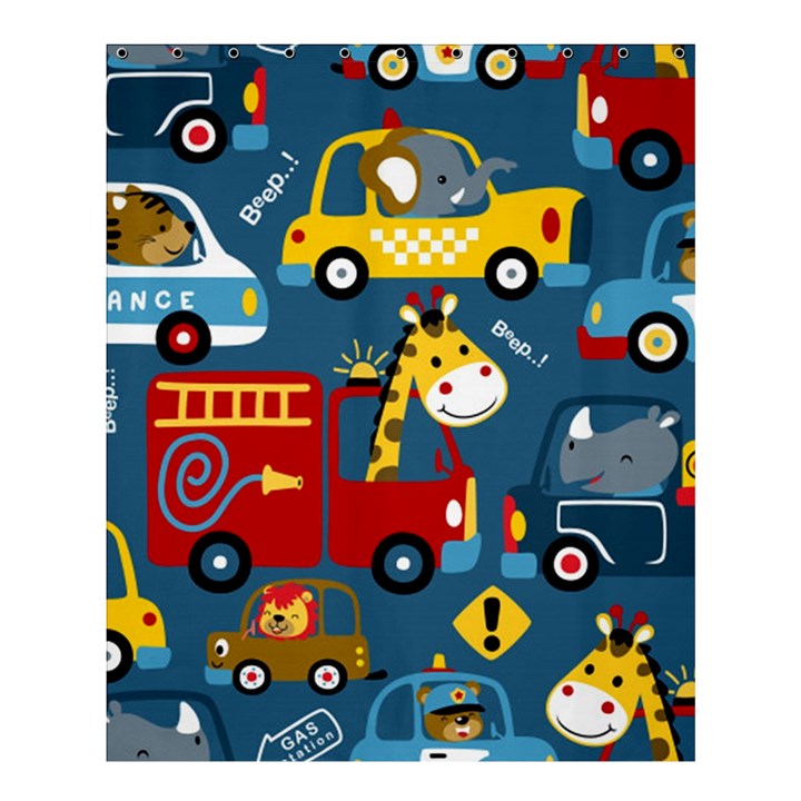 Seamless-pattern-vehicles-cartoon-with-funny-drivers Shower Curtain 60  x 72  (Medium) 