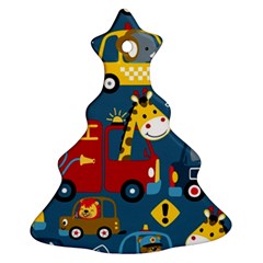 Seamless-pattern-vehicles-cartoon-with-funny-drivers Christmas Tree Ornament (two Sides) by uniart180623