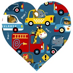 Seamless-pattern-vehicles-cartoon-with-funny-drivers Wooden Puzzle Heart by uniart180623
