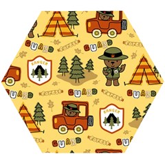 Seamless-pattern-funny-ranger-cartoon Wooden Puzzle Hexagon by uniart180623
