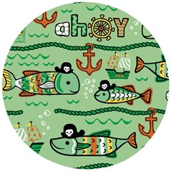 Seamless-pattern-fishes-pirates-cartoon Wooden Puzzle Round by uniart180623