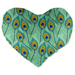 Lovely-peacock-feather-pattern-with-flat-design Large 19  Premium Heart Shape Cushions by uniart180623