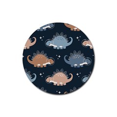 Dino Art Pattern Design Wallpaper Background Rubber Coaster (round) by uniart180623