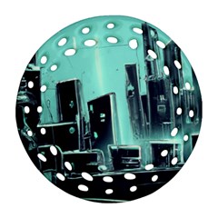 Buildings City Urban Destruction Background Round Filigree Ornament (two Sides) by uniart180623