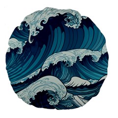 Waves Ocean Sea Pattern Water Tsunami Rough Seas Large 18  Premium Flano Round Cushions by uniart180623
