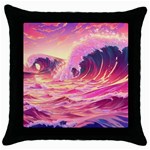 Waves Ocean Sea Tsunami Nautical Red Yellow Throw Pillow Case (Black)