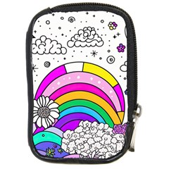 Rainbow Fun Cute Minimal Doodle Drawing Art Compact Camera Leather Case by uniart180623
