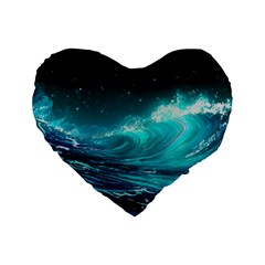 Tsunami Waves Ocean Sea Nautical Nature Water Standard 16  Premium Heart Shape Cushions by uniart180623