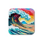 Waves Ocean Sea Tsunami Nautical Arts Rubber Square Coaster (4 pack)