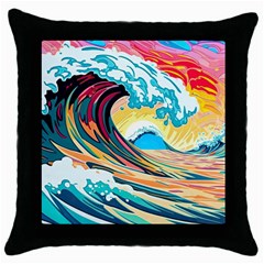 Waves Ocean Sea Tsunami Nautical Arts Throw Pillow Case (black) by uniart180623