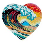 Waves Ocean Sea Tsunami Nautical Arts Heart Ornament (Two Sides)