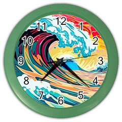 Waves Ocean Sea Tsunami Nautical Arts Color Wall Clock by uniart180623
