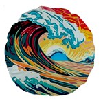 Waves Ocean Sea Tsunami Nautical Arts Large 18  Premium Round Cushions