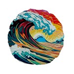 Waves Ocean Sea Tsunami Nautical Arts Standard 15  Premium Flano Round Cushions