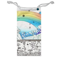 Rainbow Fun Cute Minimal Doodle Drawing Arts Jewelry Bag by uniart180623