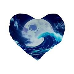 Waves Ocean Sea Tsunami Nautical Blue Standard 16  Premium Flano Heart Shape Cushions by uniart180623
