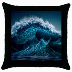 Tsunami Waves Ocean Sea Water Rough Seas Throw Pillow Case (black) by uniart180623