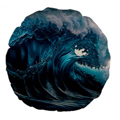 Tsunami Waves Ocean Sea Water Rough Seas Large 18  Premium Flano Round Cushions by uniart180623
