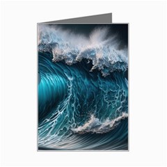 Tsunami Waves Ocean Sea Water Rough Seas Mini Greeting Card by uniart180623