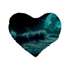 Waves Ocean Sea Tsunami Nautical Blue Sea Art Standard 16  Premium Heart Shape Cushions by uniart180623
