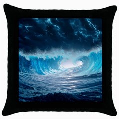 Thunderstorm Storm Tsunami Waves Ocean Sea Throw Pillow Case (black) by uniart180623