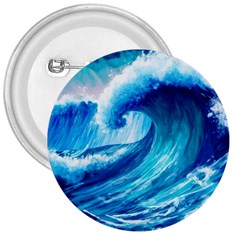 Tsunami Tidal Wave Ocean Waves Sea Nature Water Blue Painting 3  Buttons by uniart180623