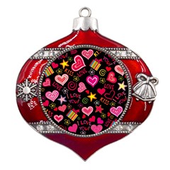 Multicolored Love Hearts Kiss Romantic Pattern Metal Snowflake And Bell Red Ornament by uniart180623